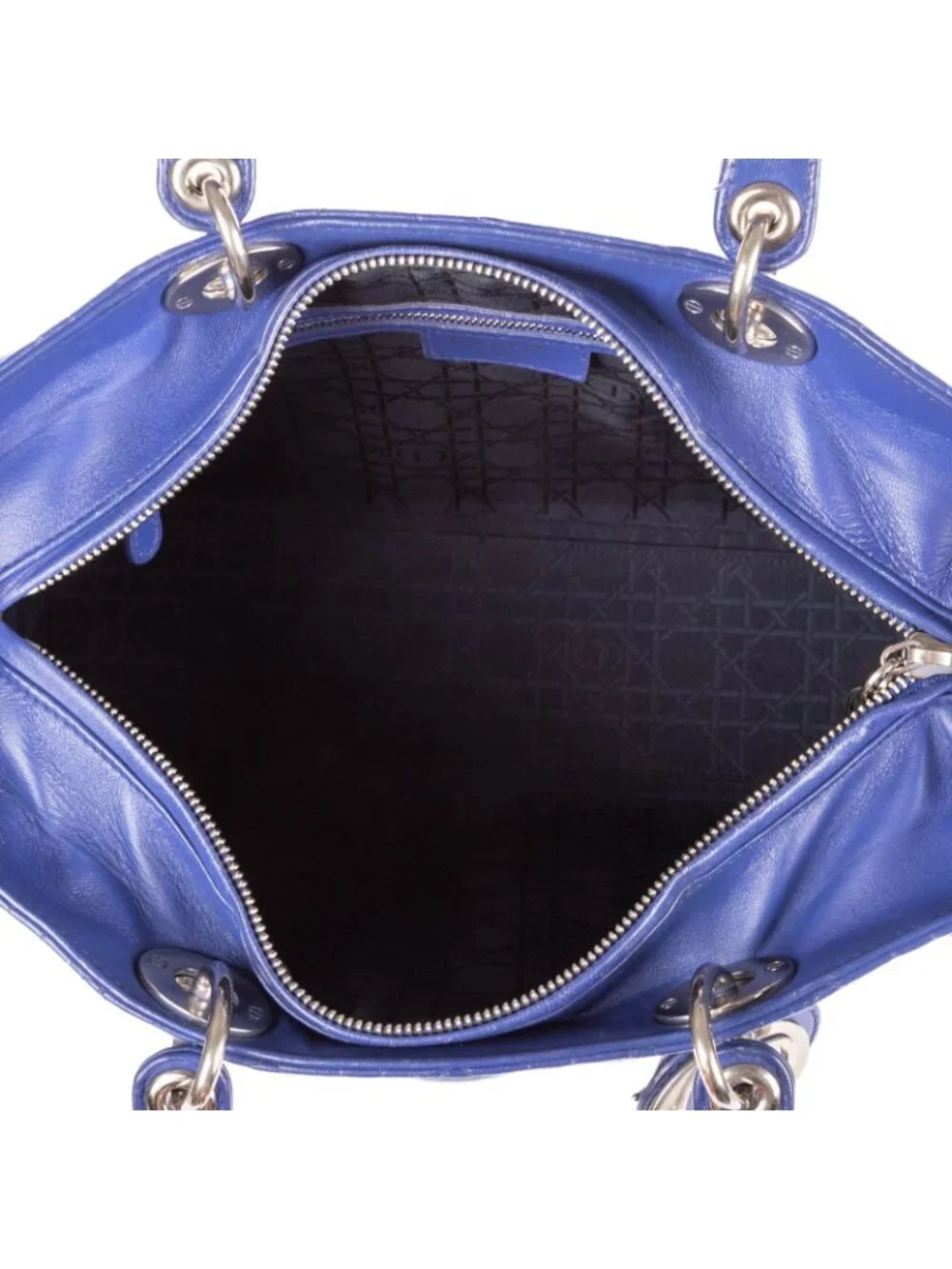 Dior Large Lady Dior Zip Blue Cannage Lambskin Leather Handbag